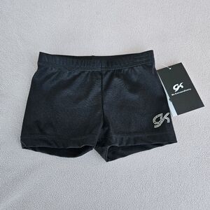 GK Elite Gymnastics Cheer Tumbling Black Leotard Shorts Workout CM E1323